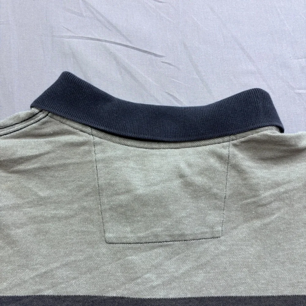 Banana Republic Men XL Polo Shirt Blue Grey Striped Elephant Logo Short Sleeve